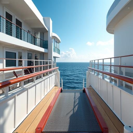 An accessible cruise ship deck with ramp access